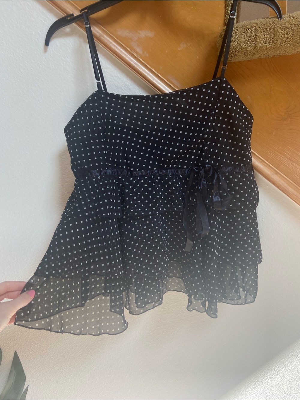 Periscope Black/White Polka Dot Tiered Tulle Babydoll Top never worn women sz S